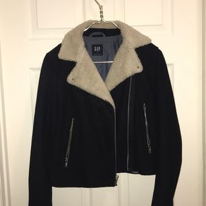 Sherpa collar/wool moto jacket